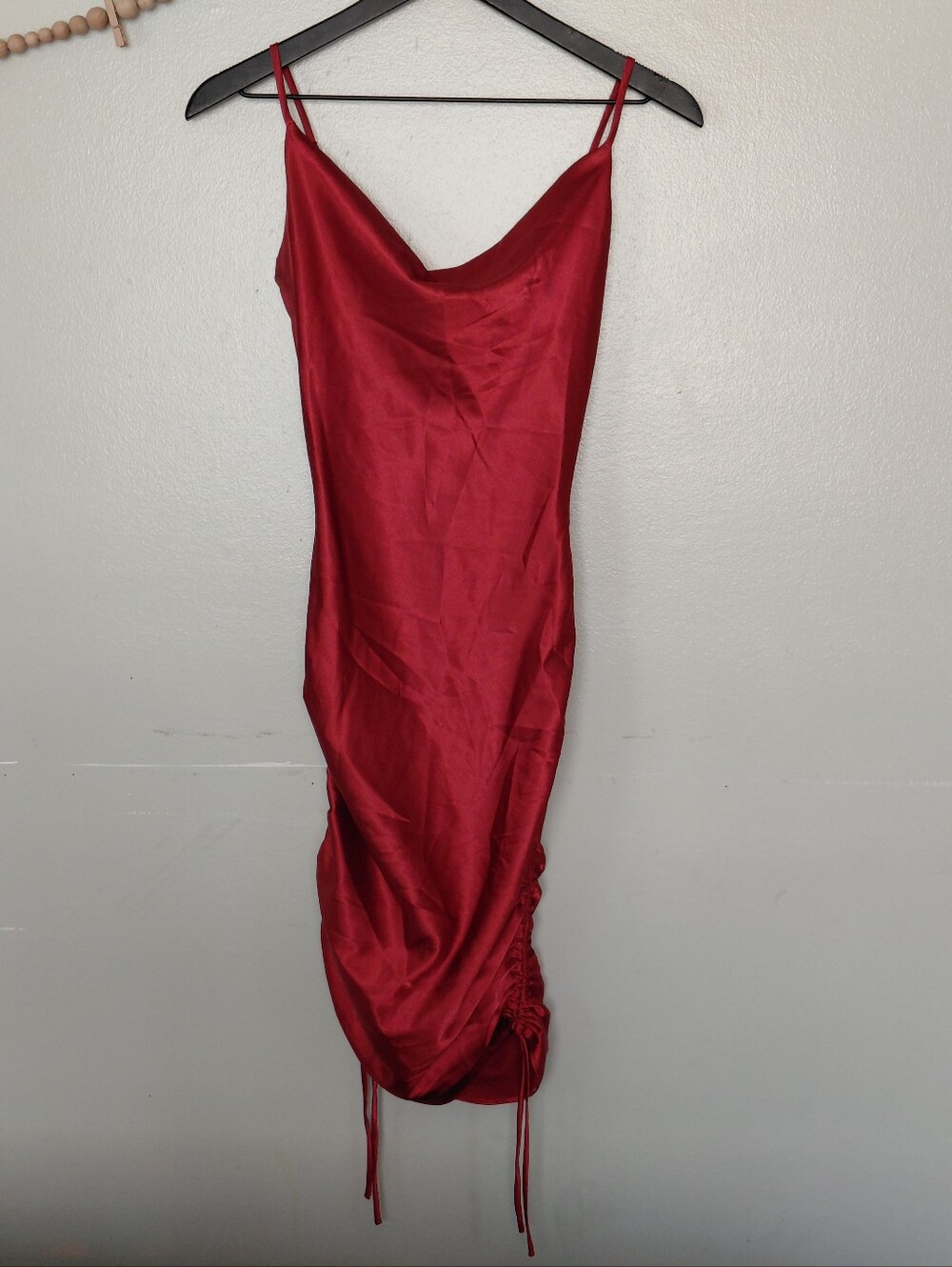 Crystal Doll Red Satin Cowl Neck Adjustable Bodycon Party Dress XS